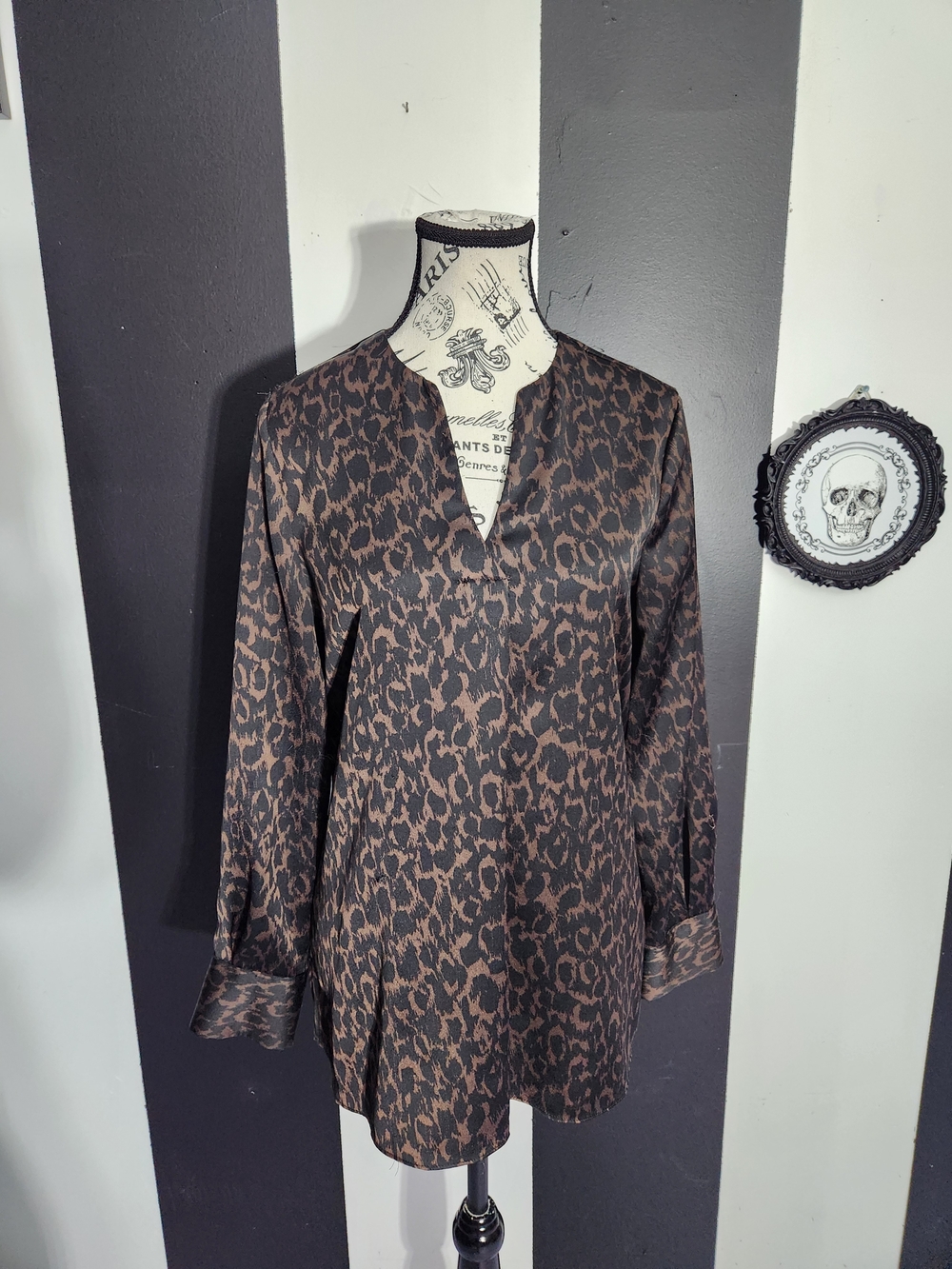 H by Halston Leopard Print Top in Black and Brown